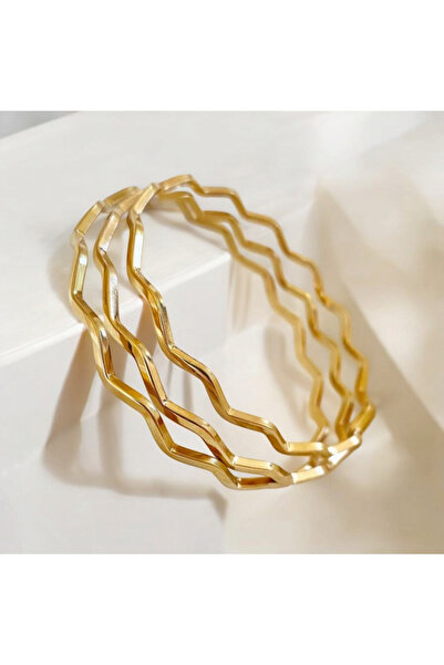 CASELN 22 Ayar Altın Kaplama ZikZak Ajda Kadın Bilezik Bileklik Zigzag (1 Adet)