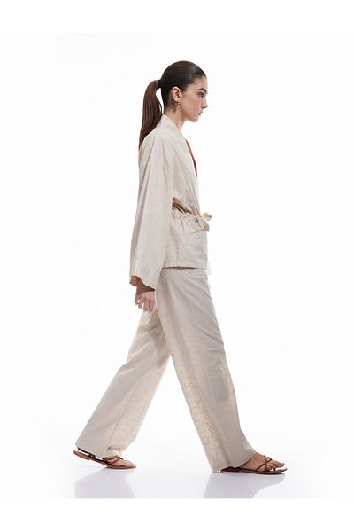 Koton Cotton Pocketed Scalloped Embroidered Plain Wide Leg Trousers