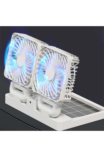 FOXMAG24 Ventilator auto pliabil, portabil, solar, 2 capete, baterie reîncărcabilă, alb