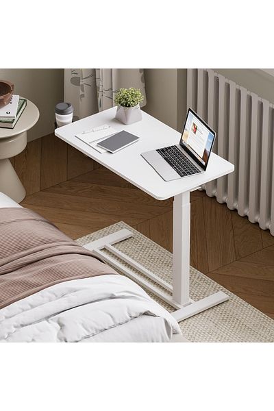 Mahmayi FLEXISPOT Mobile Standing Desk with Wheels, Height Adjustable with Rolling Sit Stand Desk - White