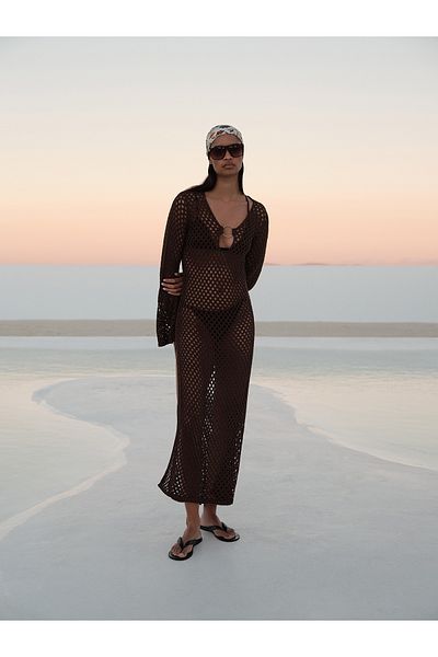 mathilda store Women's Brown Gloria Beachwear Dress with Slit Detail