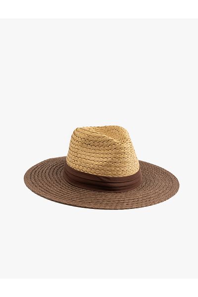 Koton Color Contrast Straw Hat with Tape Detail