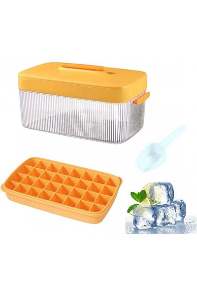 Karll Ice cube tray with lid, silicone, yellow, 23.8 x 12.8 x 11.5 cm