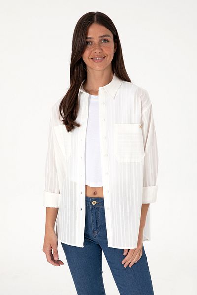 U.S. Polo Assn. Cămașă tunică cu mânecă lungă, albă, cu dungi 50299320-vr013