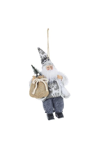 Bizzotto Figurine Santa Claus Hanging Decoration - White/Grey Textile (11x7x20 cm)