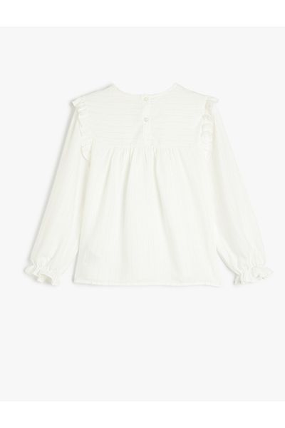 Koton Ruffle Detailed Round Neck Long Sleeve Viscose Blouse