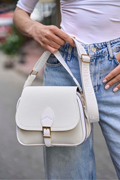 Madamra Λευκή γυναικεία μοντέρνα καθημερινή τσάντα χεριού και ώμου με αγκράφα
