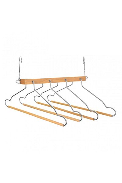 5 five simply smart Set of 4 Kalpen Multifunctional hangers, wood, steel, 41.7 x 3 x H 44.5 cm