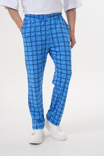 Pijamasoft Men's Cotton Pocket Plaid Printed Stylish Summer Pajama Bottom with Elastic Waist Saks Blue 07