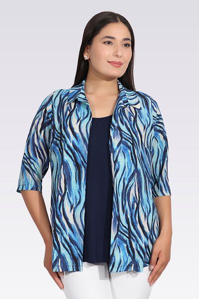TOLGA SARAÇOĞLU 11029 Dark Blue Front Athlete Look Patterned Bluz