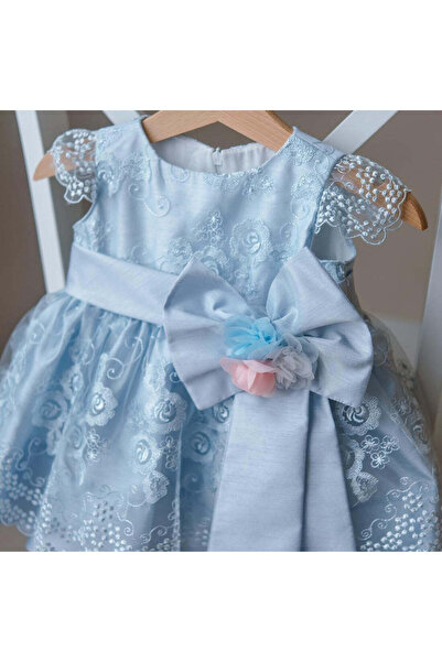 Pamina Elegant Dress for Girls, Pamina, with Bow, Blue, 363 - 74 cm