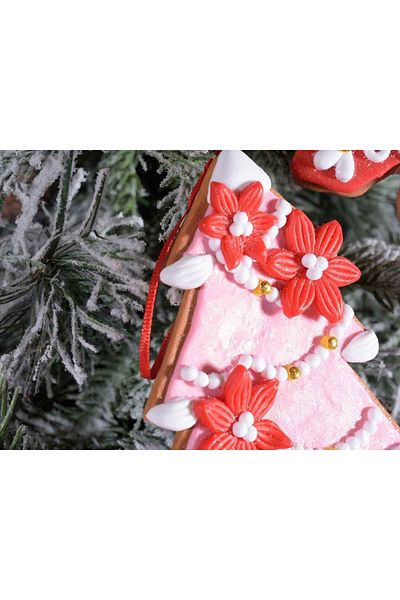 Decorer Set 6 ornamente brad din polirasina roz rosie alba 9x10 cm