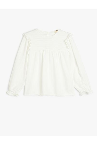 Koton Ruffle Detailed Round Neck Long Sleeve Viscose Blouse