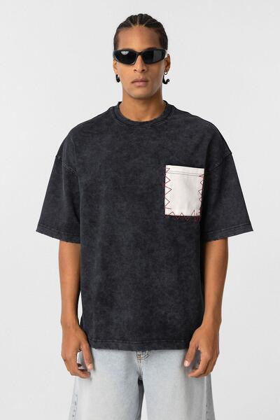 VAMOSCLO Μπλουζάκι oversized με λεπτομέρεια τσέπης που πλένεται, μαύρο