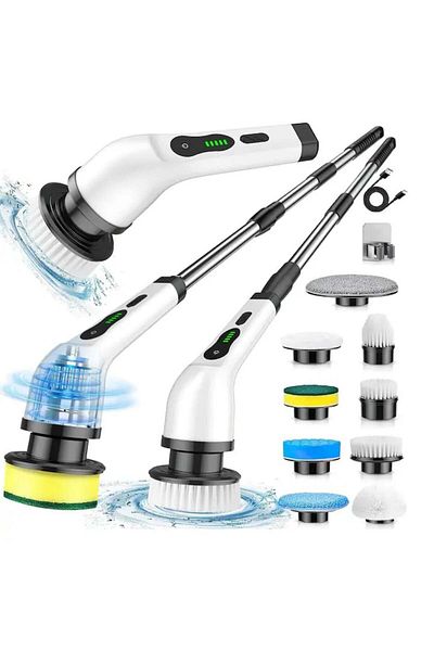 varioshop VarioShop® Electric Cleaning Brush, Rechargeable Device with 9 Interchangeable Heads, Cordless,