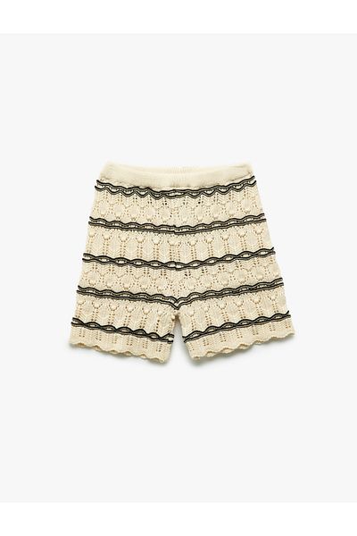Koton Cotton Knitted Detailed Openwork Knitwear Shorts