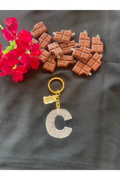 Bellinzona Breloc cu litera C și amuletă pentru geantă, cu ursuleț de pluș ar...