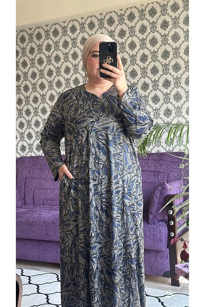 TDYtrendy Giyim Γυναικείο φόρεμα με μοτίβο με γιακά Mother Judge Plus Size με τσέπες