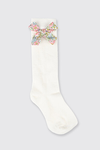 Panço Liberty Kumaş Dizaltı Kurdela Detaylı Kız Bebek Çorap