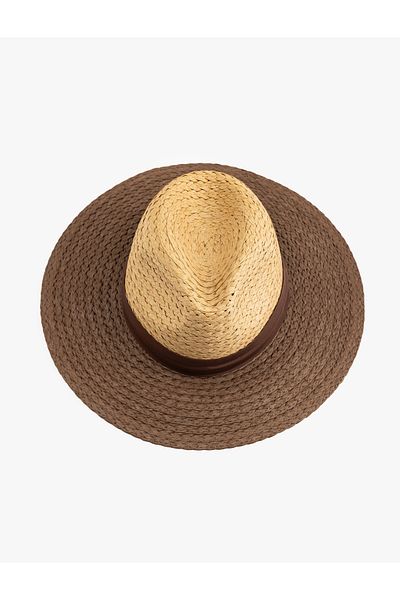 Koton Color Contrast Straw Hat with Tape Detail