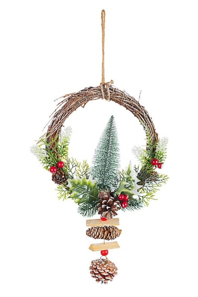 Bizzotto Χριστουγεννιάτικο Ξύλινο Στεφάνι Διακοσμημένο με Πεύκο 23x7x40 εκ.