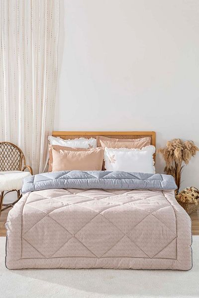 Rivaİstanbul Beige-Gray Modie Double Double Sided Luxury Quilt 195X215 cm