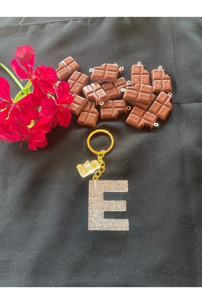 Bellinzona Silver Glitter Teddy Bear Detailed E Letter Keychain and Bag Charm