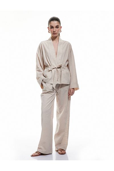 Koton Cotton Pocketed Scalloped Embroidered Plain Wide Leg Trousers