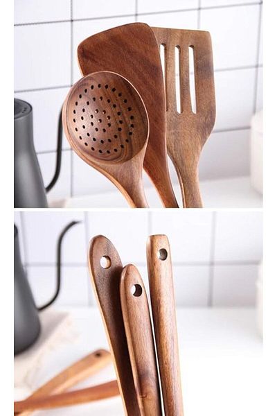 WOOD ملاعق طبخ خشب 5 قطع خشب الاكاسيا