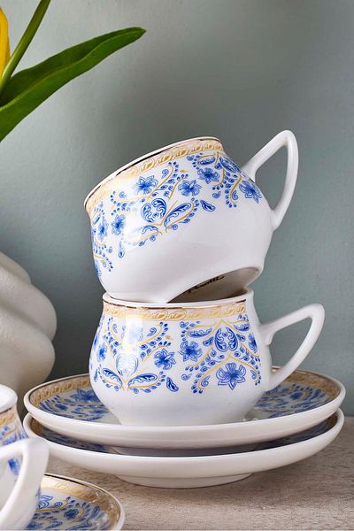 Perotti Mavibahçe 6-Person Porcelain Coffee Cup Set
