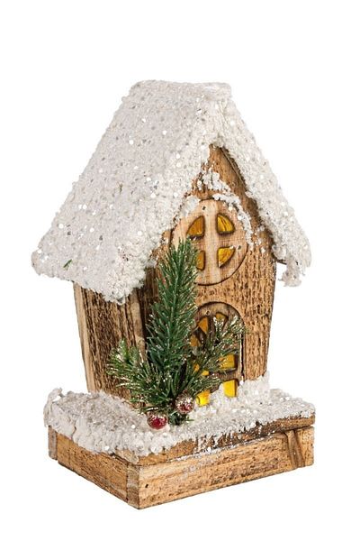 Bizzotto Wooden House with LED Domus 11x9x19 cm
