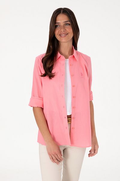 U.S. Polo Assn. Cămașă de bază roz cu mânecă lungă pentru femei 50307694-VR041