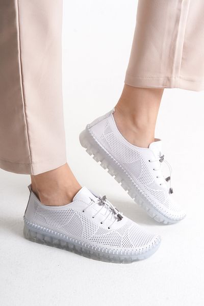 Shu Mhu Genuine Leather White Lace-Up Laser Embroidered Orthopedic Silicone Sole Comfortable Soft Women's Shoes