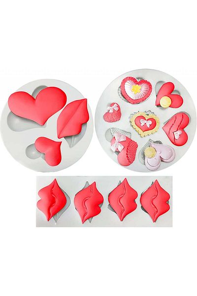 Qpout Set of 3 Qpout heart-shaped cake molds, silicone, white