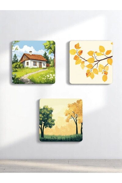 lili hediyelik Nature Printed 3-Piece Adf Coasters