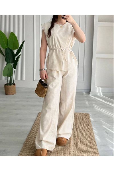 YAKAMOZ34BUTİK Linen Bluz Trousers Set