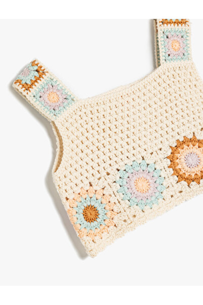 Koton Kare Yaka Örgü Detaylı Pamuklu Askılı Crop Triko Atlet