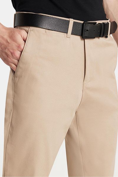 Tudors Men's Regular Fit Chino Stretchy Side Pockets Front Zipper Cotton Textured Beige Trousers