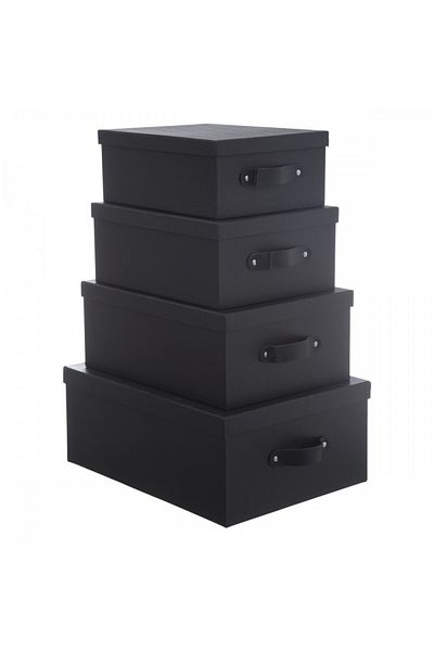 5 five simply smart Set of 4 Sortier Black storage boxes: 28 x 22 x H 11 cm, 30.5x24xH12.5cm,35x26xH.14cm,39.5x30xH16cm