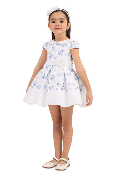 Pamina Elegant Dress for Girls, - Macarons Print, White, 33222 - 80 cm