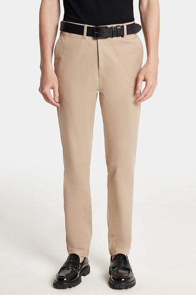 Tudors Men's Regular Fit Chino Stretchy Side Pockets Front Zipper Cotton Textured Beige Trousers