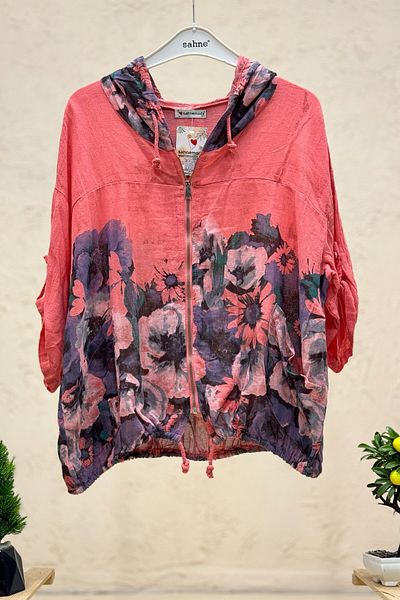 sahnemoda Jachetă importată cu glugă cu fermoar cu model floral