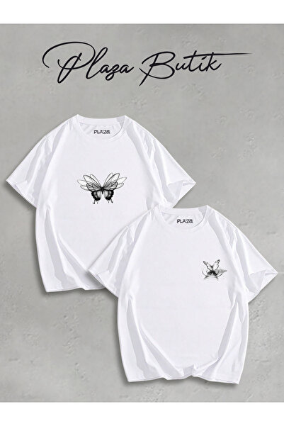 Plaza Butik Pachet de 2 tricouri oversize cu imprimeu fluture