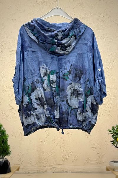 sahnemoda Jachetă importată cu glugă cu fermoar cu model floral