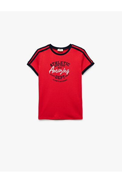 Koton Βαμβακερό μπλουζάκι με κοντό μανίκι με στάμπα με λαιμόκοψη