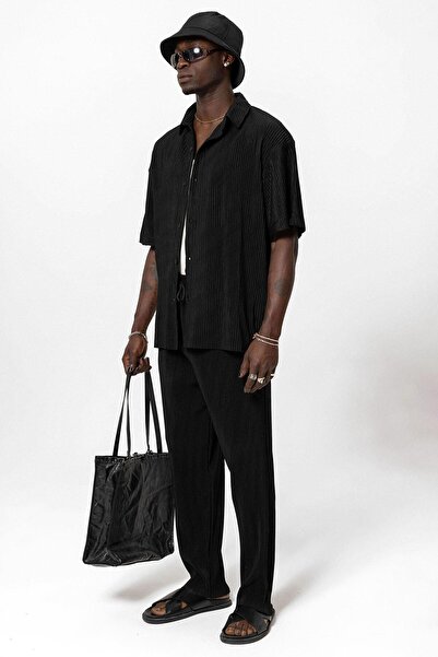 VAMOSCLO Σετ Οθωμανικό Oversize με λεπτομέρεια με σχισμή στο πλάι με κουμπιά-μαύρο