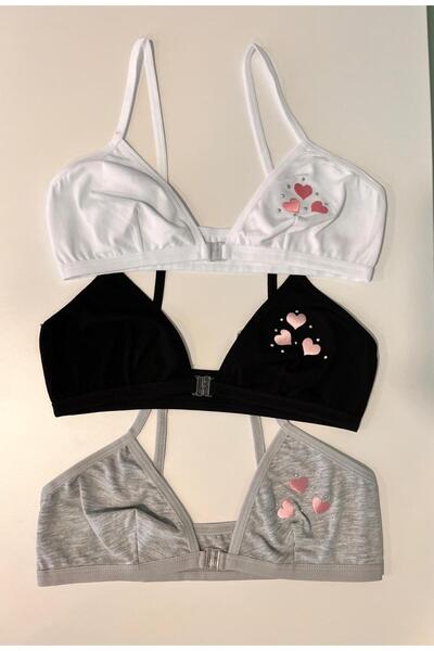 LİRONA عبوة من 3 حمالات صدر للتدريب من القطن المرصع بجودة عالية للفتيات مع حمالات مطاطية بدون بطانة من الليكرا