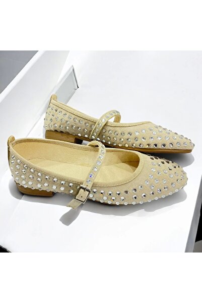 EFW Marry Kadın Baretli Krem Şeffaf Taşlı Babet Ayakkabı