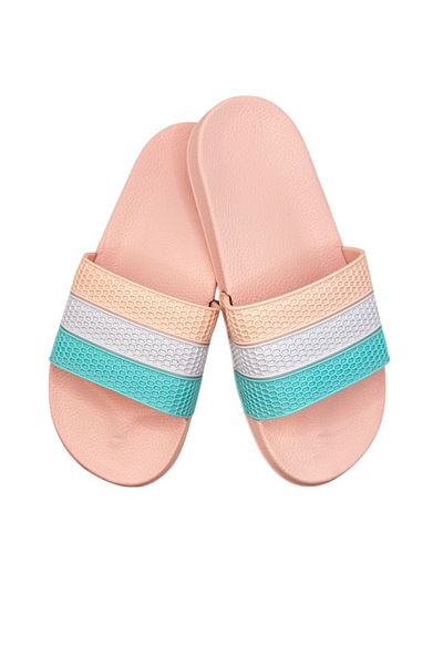 TECOS Women's Beach Slippers, ®, 3-Color Strap, PVC Sole, Size 40, 25 Cm, ​​Pink
