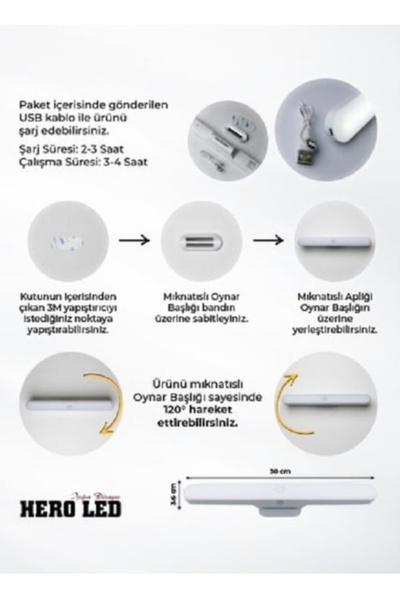 HIGHTECH Nova Şarjlı Sensörlü Şarjlı Led Aplik